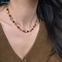 ♥Tiger Eye Stone Choker Necklace – Boho Minimalist Beaded Collar Necklace for Women
