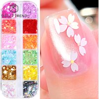 SWEET TREND-Colorful Sakura Petal Nail Sequins 3D Cherry Blossoms Flower Glitter Flakes Summer DIY Manicure Accessories Decor
