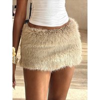 Sexy Slim Furry Straight Skirts Casual Basic Low-Waisted Bodycon Mini Skirts Women 2025 Winter Fashon Streetwear Ladies