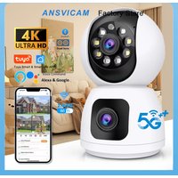 ANSVICAM Tuya Smart 4K 8MP Kamera Bezpieczeństwa PTZ z Podwójnym Obiektywem, 5G WiFi, Kamera Wewnętrzna z Podwójnym Ekranem, Automatyczne Śledzenie AI, Kolorowy Tryb Nocny