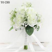 Bridal Bridesmaid Wedding Bouquet White Silk Flowers Roses Handmade Artificial Bride Mariage Bouquet Wedding Accessories