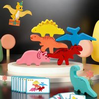 Wooden Dinosaur Stacking Game - A Fun and Educational Challenge to Boost Kids' Balance, Coordination, and Imagination