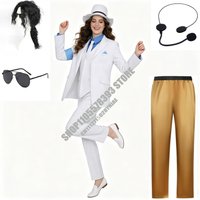 Michael Cosplay Jackson Smooth Criminal Suit Michael Jackson Cosplay Costume top+pants+shirt+tie+hat+strap Halloween Carnival