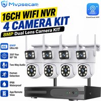 16-Kanal-Funk-NVR-Sicherheitskamerasystem, 8MP-Dual-Linsen-WLAN-PTZ-Kameras, Zwei-Wege-Audio, Bewegungserkennung, Farb-Nachtsicht, IP66-Wetterfestigkeit, Fernzugriff, EseeCloud-App,
