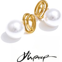 Yhpup New Arrivals Simulated Pearls Round Geometric Stud Earrings Rust Proof Metal Stainless Steel Korean Fashion Daily Jewelry