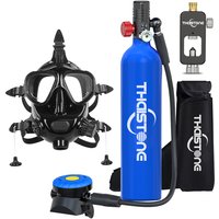 THAISTONE Colorful 1L Scuba Oxygen Tank Set with Full Face Mask, Backup Air Cylinder & Emergency Rescue Pony Bottle,15-25 Min