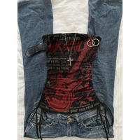 Women's casual retro drawstring front cut vest, suitable for Y2K and guitar prints in spring and summer