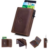 Metal Card Holder Pop Up Wallet for Men Genuine Leather Trifold Wallet Smart Minimalist RFID Blocking Front Pocket