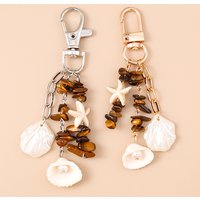 Fashion Summer Beach Starfish Shell Keychain Colorful Stone Key Ring Pendants for Women Girls Handbag Decor DIY Jewelry Gifts
