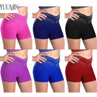 Girls Sparkling Rhinestones V-Front Elastic Waistband Shorts for Figure Skating Dance Gymnastics Acrobatics Performance Party