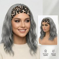 14 Inch Gray Bob Water Wave Headband Wig Synthetic Heat Resistant Glueless Half Wigs For Women Daily Short Wavy Hair Wig