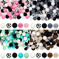 30Pcs Cow Pattern Silicone Beads Set DIY Beaded Necklace Bracelet Decoration Pen Jewelry Pendant Etc. Holiday Birthday Gift