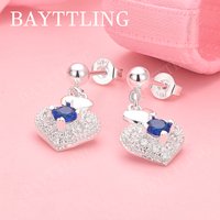 925 Sterling Silver Exquisite Blue Heart Zircon Stud Earrings Women Gift Jewelry Fashion Party Wedding Accessories