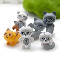 6pc Angry Cat Animal Model Home Decoration Pvc Craft Miniature Figure Tiny Bonsai Microlandscape Fairy Garden Decor