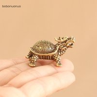 Antique Copper Solid Longevity Dragon Turtle Miniature Figurines Desk Ornament Vintage Brass Animal Sculpture Craft Home Decor