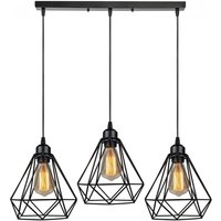 Vintage Chandelier 3-Heads Pendant Light Black Metal Wire Cage Ceiling Lamp LED Hanging Light Fixture for Living Room Bedroom