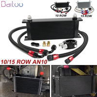 New 10/15 Rows Oil Cooler Kit + Oil Filter Adapter + Staingless Steel Braided AN10 Hose + Line Separator Cooling System Part