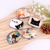 Cartoon Animals Cats Pill Box Divided Metal Square Pill Box Travel Portable Splitter Medicine Case Small Pill Container Case Box