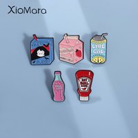 Delicious Food Enamel Pins Custom JUICE FRESH MILK HOT GIRL SAUGE Brooches Lapel Badges Funny Jewelry Gift for Kids Friends