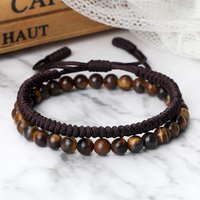 Braided String Menโs Bracelets 6mm Natural Stone Round Beaded Energy Elastic Rope For Women Lovers 2pcs/Set Jewelry Friend Gift