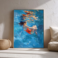 Serene Underwater Float Wall Art - Dreamy Impressionist Print Evoking the Calm and Weightlessness of the Deep. The cool blue pal