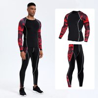 PRO-Sport-Fitnessanzug für Herren: Schnelltrocknendes Langarm-T-Shirt und superelastische Kompressionshose für Laufen, Training