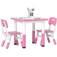 Kids Table and Chair Set, 3 Pcs Height Adjustable Activity Table Set with 2 Chairs, Easy to Wipe Arts amp Crafts Desk, for Clas