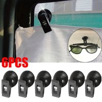 6Pcs Black Plastic Car Suction Clips, Removable No Residue Adhesive Holder for Windshield Sunshade Curtain Paper Receipt
