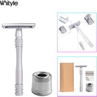 Whityle 04TS Double Edge Original Safety Razor Manual Shaving Shaver With Holder Stand 5 PCS Blades Gift For Man & Women