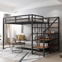 Modern wrought iron elevated bed single apartment bed under table superior single double bed bedroom household firm large iron