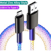 66W RGB Color Light USB C Fast Charging Cable For Xiaomi Huawei Samsung Dual Type-C Phone Charging Cable Data Cord For iPhone 16