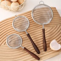 Stainless Steel Colander with Wooden Long Handle Hanging Ear Kitchen Strainer Filter Fine Mesh for Home Oil Baking Tool