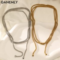 GANEMLY 316L Stainless Steel Metal Long Chain Necklace For Women New Fashion Trendy Neck Chain Waterproof Jewelry Lady Gift