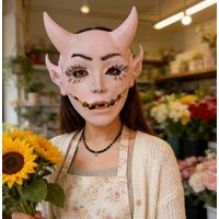 Pink Demon Mask Latex Material with Movable Jaw Realistic Twin Flared Ears Ideal for Halloween Cosplay Horror Costume Parties