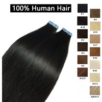 Bande dans les Extensions de cheveux humains droits Extensions adhésives de cheveux brésiliens trame de peau noir brun 100% vrais cheveux humains pour les femmes