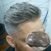 Undetectable #1B65 #1B50 Grey Old Man's Wigs 100% Human Hair Men Toupee Full Injection PU Base Hairpieces Prosthesis System