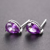 Purple Crystal Water Drop Stone Earring Multicolor Zircon Small Stud Earrings For Women Classic Silver Color Party Jewelry Gifts