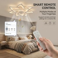Moderne, bloemvormige slimme plafondventilator met verlichting, via app bedienbare dimbare LED-kroonluchterventilator, stille omkeerbare DC-motor met