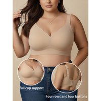 Plus Size Seamless Full Cup Bra For Large Breast,Wireless Push Up Shaping Underwear 4 Rows Hooks Wide Strap Support Brassiere