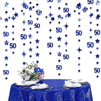 Blue 50th Birthday Decorations Number 50 Circle Dot Twinkle Star Garland Banner for 50 Year Old Birthday Party Supplies