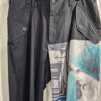 TOP-YAMAMOTO ® printed patchwork wide-leg pants for men, black high street style casual pants