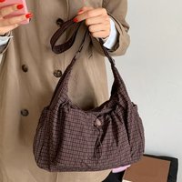 Women Casual Plaid Shoulder Bag, Lightweight Large Capacity Hobo Tote, Soft Fabric Crossbody Bag for Daily Travel