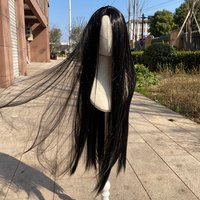 100cm Black Long Straight Cosplay Wig Centre Parting Central Split Heat Resistant Synthetic Hair Wigs Free Wig cap