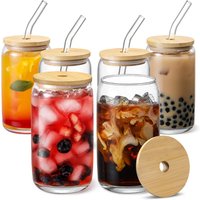 350/550ml Glass Cup with Bamboo Lids and Glass Straw 1pc Beer Shaped Drinking Glass Cute Tumbler Cup for Smoothie, Boba Tea