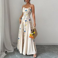 New Summer Dresses for Women Slim Spaghetti Strap Women Dress Elegant Print A-LINE Dress Women Vestidos De Verano Mujer Q5322