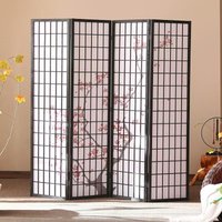v 4-Panel Shoji Screen Room Divider, 5.9 ft Wood Dragon Pattern Room Dividers and Folding Privacy Screens, Asian Room Separators