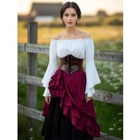 Women Pirate Costume Medieval Renaissance Costume Bohemian Shirt Ruffled Skirt with Corset Belt Steampunk Gothic Uniform Set