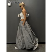 WOMENGAGA New Elastic Waist A-line Half Length Skirt For Women Summer Long Skirt American Girls High Waist Fashion Women A3UB
