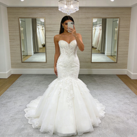 Elegant Off Shoulder Wedding Dress Sweetheart Mermaid Tulle Lace Appliques Sweep Train Vestidos De Novia Customised