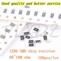 100pcs 1206 1% SMD resistor 0R ~ 10M 1/4W 3.3M 3.6M 3.9M 4.3M 4.7M 5.1M 5.6M 6.2M 6.8M 7.5M 8.2M 9.1M 10M 20M ohm